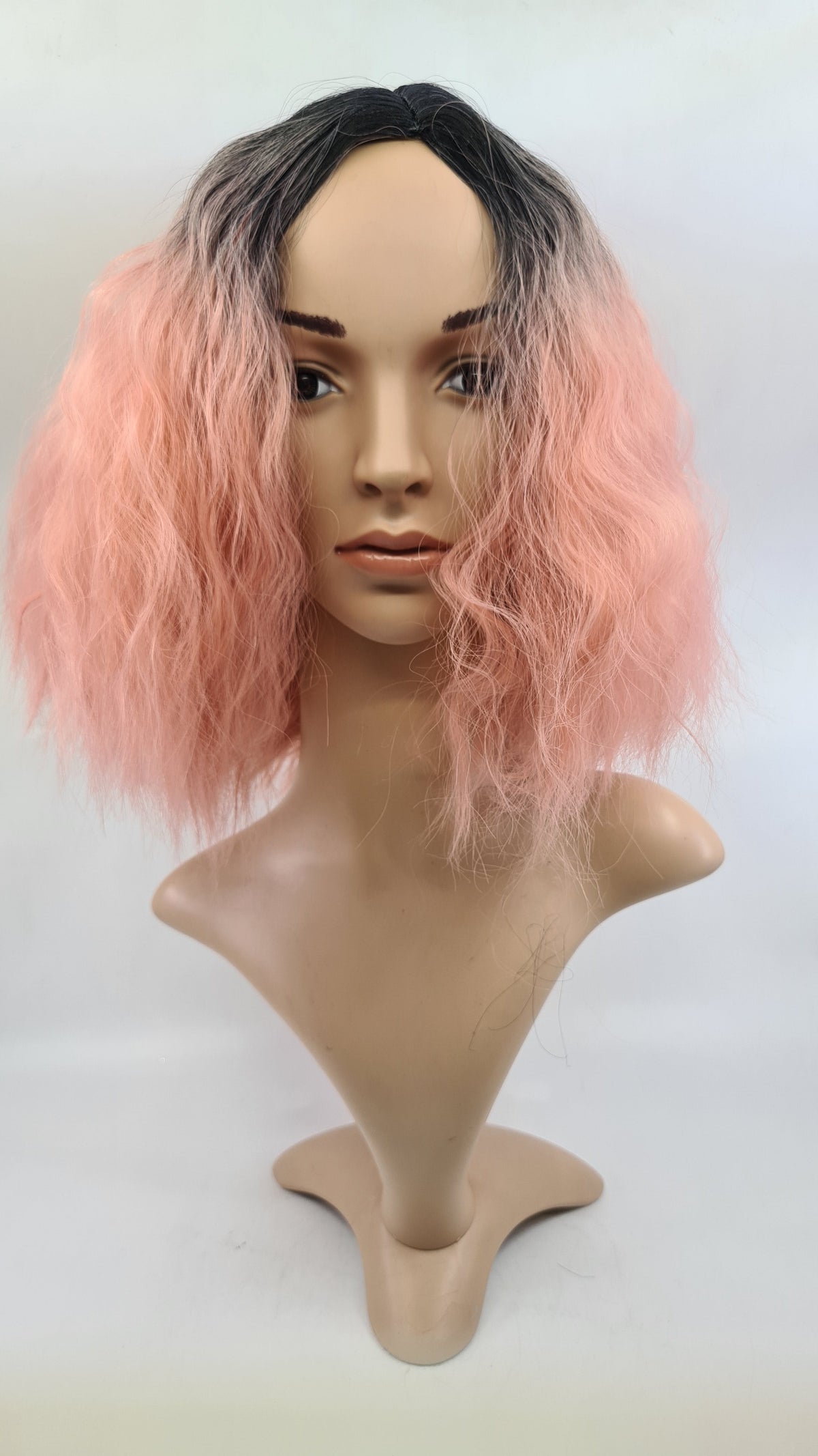 Wig- Kimberly- Ombre Black to Pink Kinked Lob