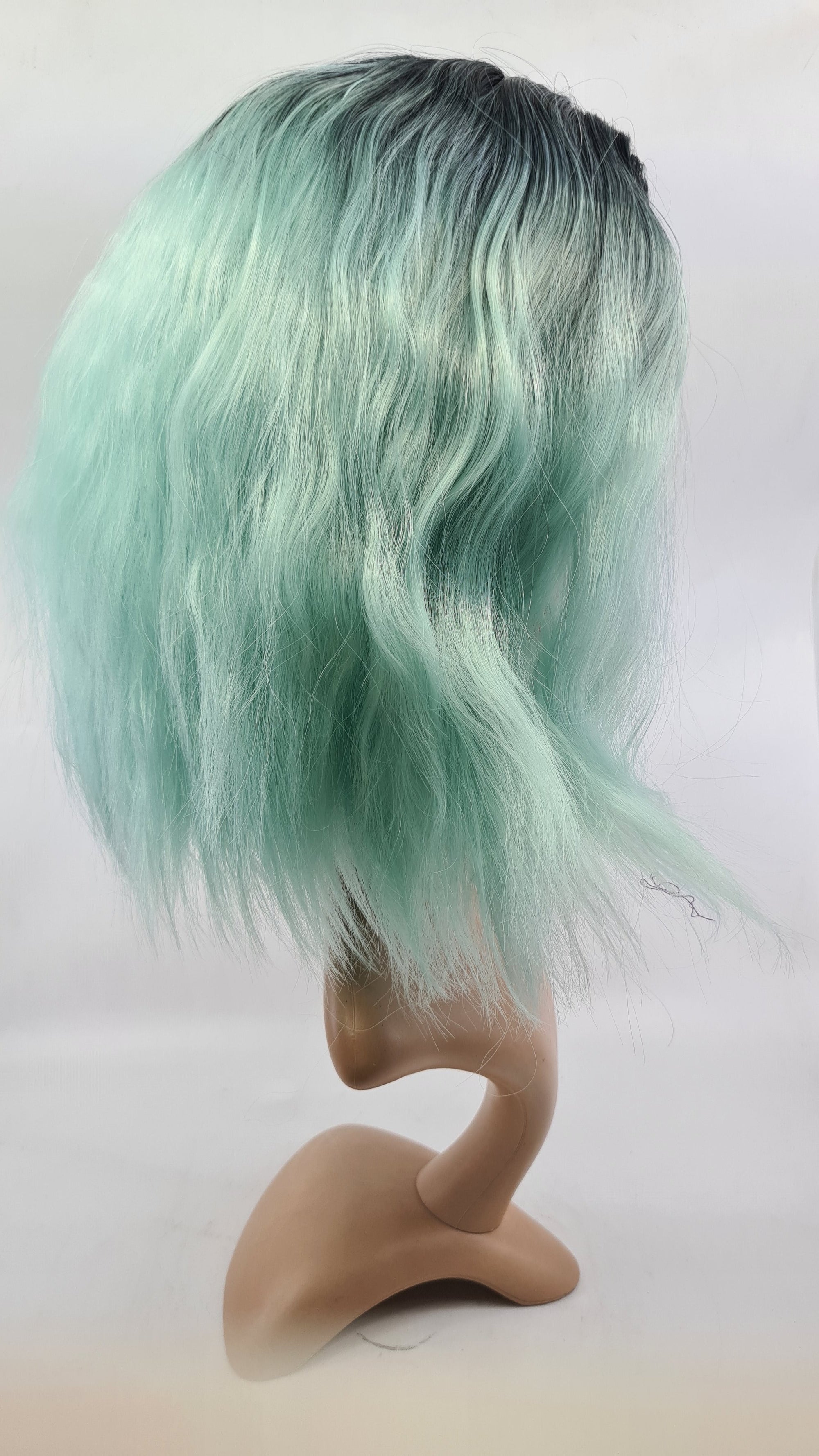 Wig- Kylie- Ombre Black to Mint Kinked Lob